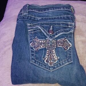 Miss Me Blue Skinny Size 30 Jeans with Embellished Cross